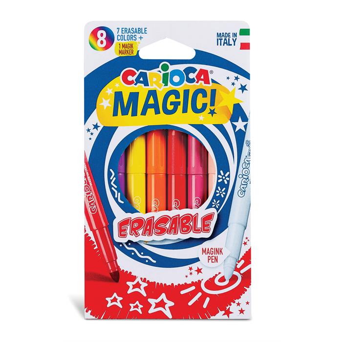 Carioca Silinebilir Sihirli Keçeli Kalemler (7 Renk + 1 Düzeltici Beyaz Kalem)