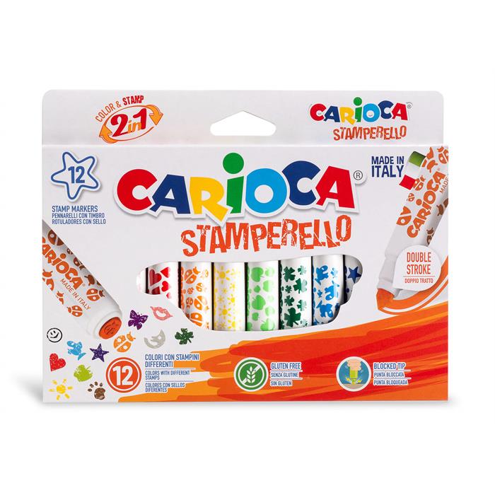 Carioca Stamperello Yıkanabilir Keçeli Boya Kalemi 12’li (Bir Ucu Keçeli Kalem, Bir Ucu Damga)