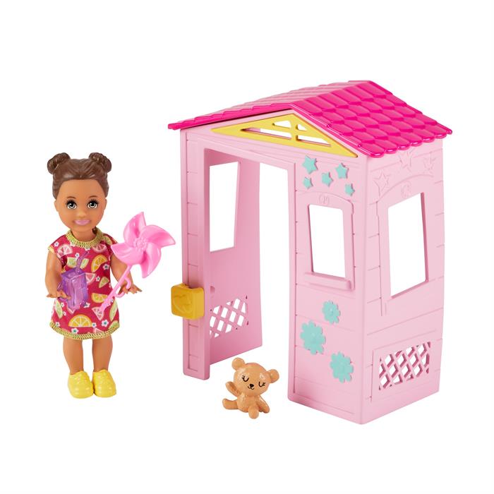 Barbie Bebek Bakıcısı Temalı Oyun Setleri - Pembe Evli, Bebekli Set GRP15