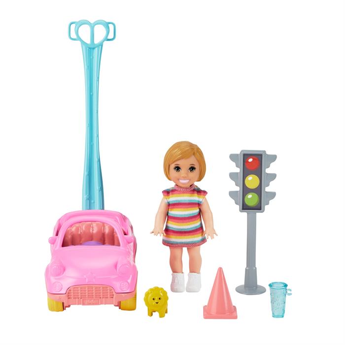 Barbie Bebek Bakıcısı Temalı Oyun Setleri - Trafik Temalı, Arabalı, Bebekli Set GRP17