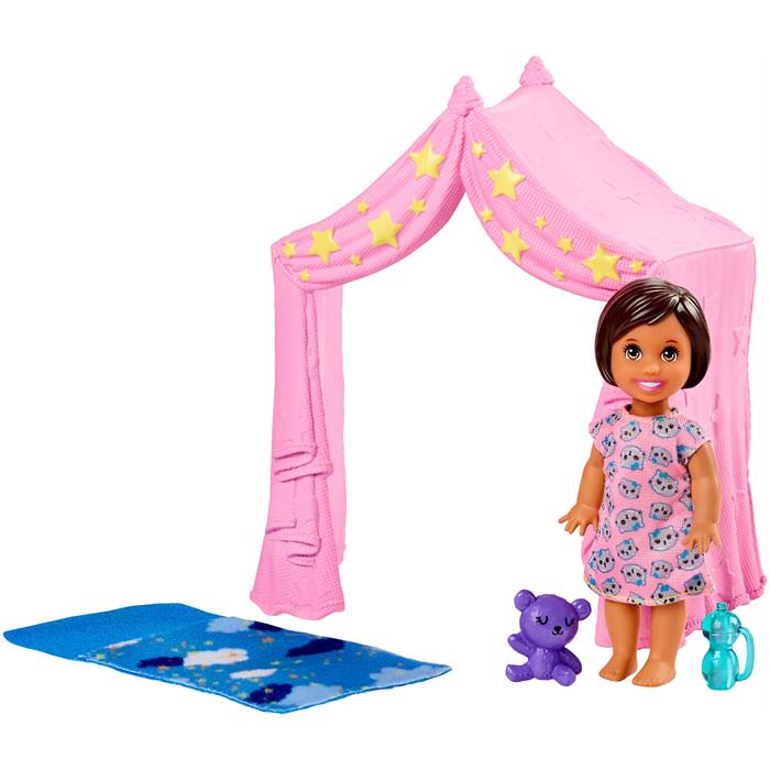 Barbie Bebek Bakıcısı Temalı Oyun Setleri - Pembe Çadırlı Oyun Alanı Set FXG97