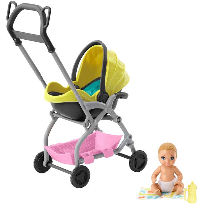 Barbie Bebek Bakıcısı Temalı Oyun Setleri - Bebek Arabalı, Sarı Bebekli Set GFC18