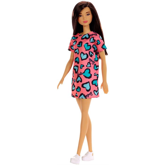 Barbie Şık Kıyafetli Bebekler - Mavi Kalp Desenli, Pembe Desenli, Siyah Saçlı Bebek GHW46