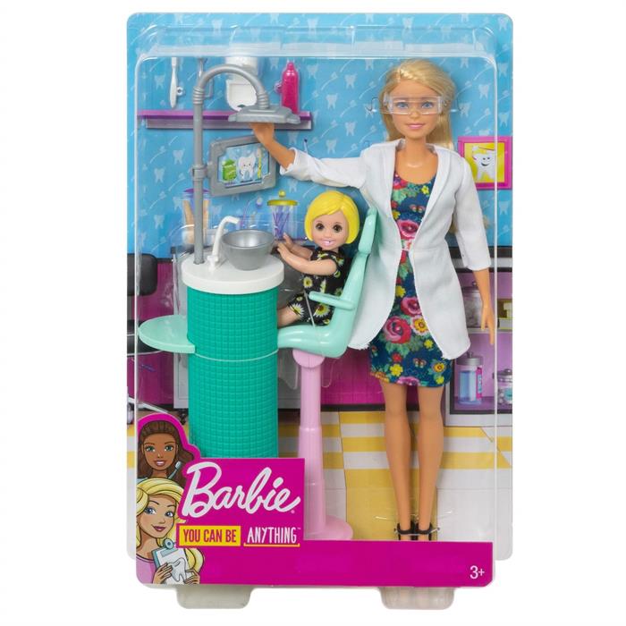 Barbie Diş Doktoru Bebek ve Oyun Seti - Sarı Saçlı, Küçük Hasta Bebek, Lavabo, Sandalye ve Çok Daha Fazlasını İçeren Oyun Seti FXP16