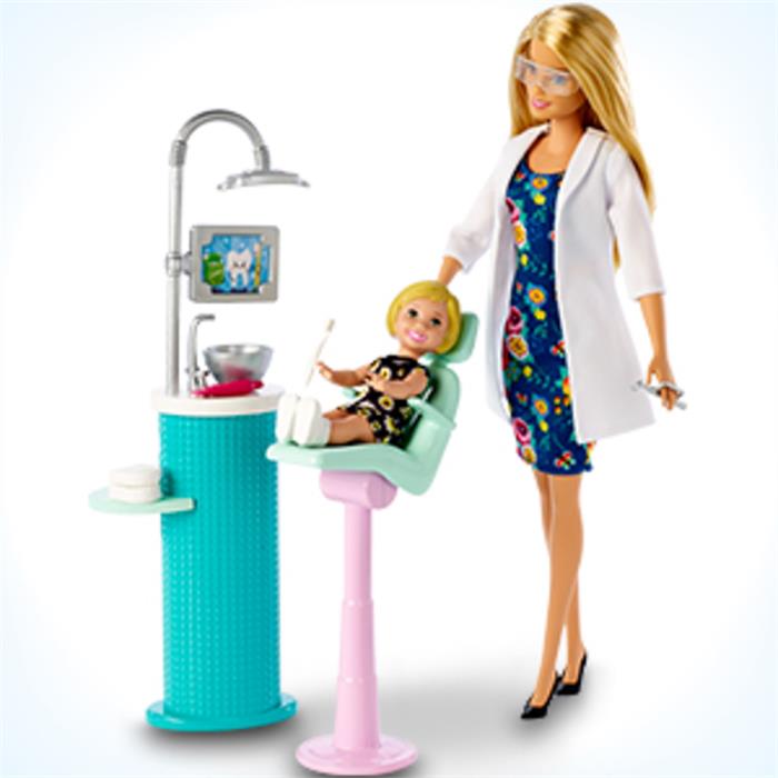 Barbie Diş Doktoru Bebek ve Oyun Seti - Sarı Saçlı, Küçük Hasta Bebek, Lavabo, Sandalye ve Çok Daha Fazlasını İçeren Oyun Seti FXP16