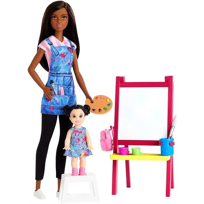 Barbie Meslekleri Oyun Seti - Resim Öğretmeni Siyah Saçlı GJM30