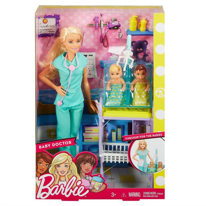 Barbie İki Bebekli Çocuk Doktoru Oyun Seti DVG10