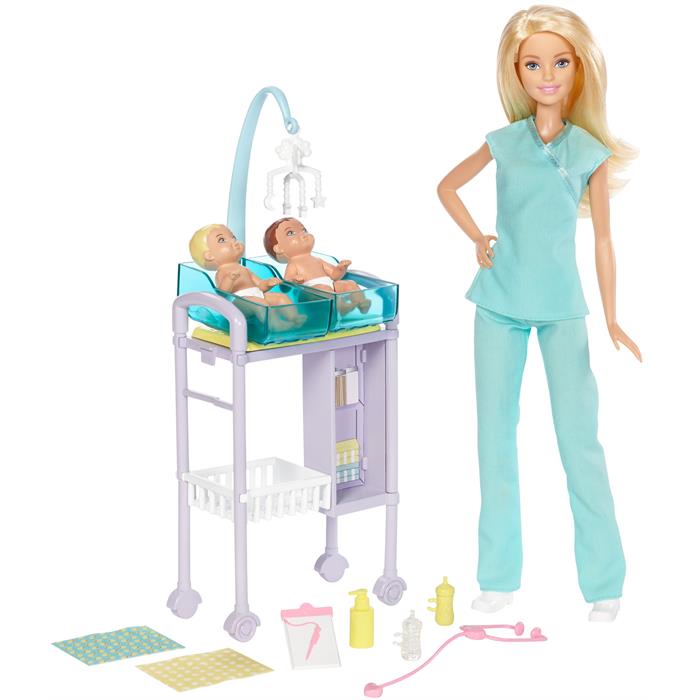 Barbie İki Bebekli Çocuk Doktoru Oyun Seti DVG10