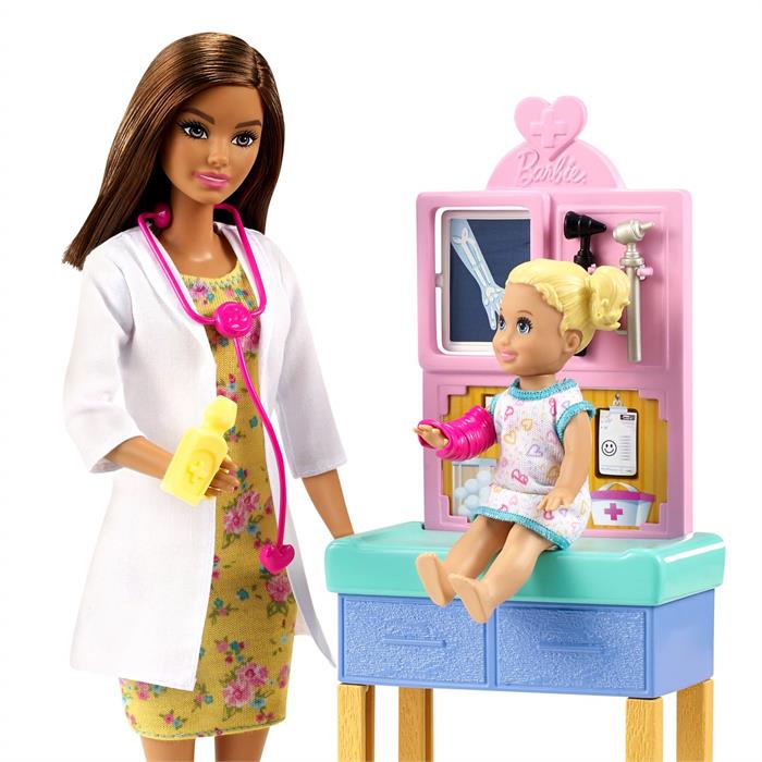 Barbie Bebek (30,40) ile Çocuk Doktoru Oyun Seti, Kahverengi Saçlı GTN52