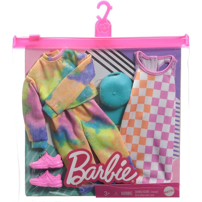Barbie Kıyafet Koleksiyonu 2'li Paketler - Jogger, Sweatshirt, Elbise, Mavi Şapka, Pembe Ayakkabı ve 2 Aksesuar GRC84