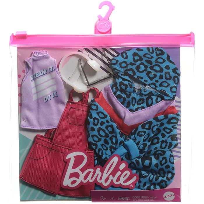 Barbie Kıyafet Koleksiyonu 2'li Paketler - Hayvan Desenli Sweatshirt, Şort Tulum, Üst Parça ve 2 Aksesuar GRC86