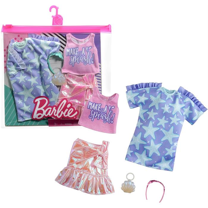 Barbie Kıyafet Koleksiyonu 2'li Paketler - Yıldızlı Elbise, Pembe Etek, Üst Parça ve 2 Aksesuar GRC88