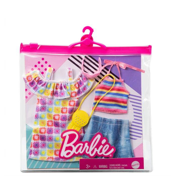 Barbie Kıyafet Koleksiyonu 2'li Paketler - Elbise, Kot Etek, Çizgili Üst Parça ve 2 Aksesuar GRC91