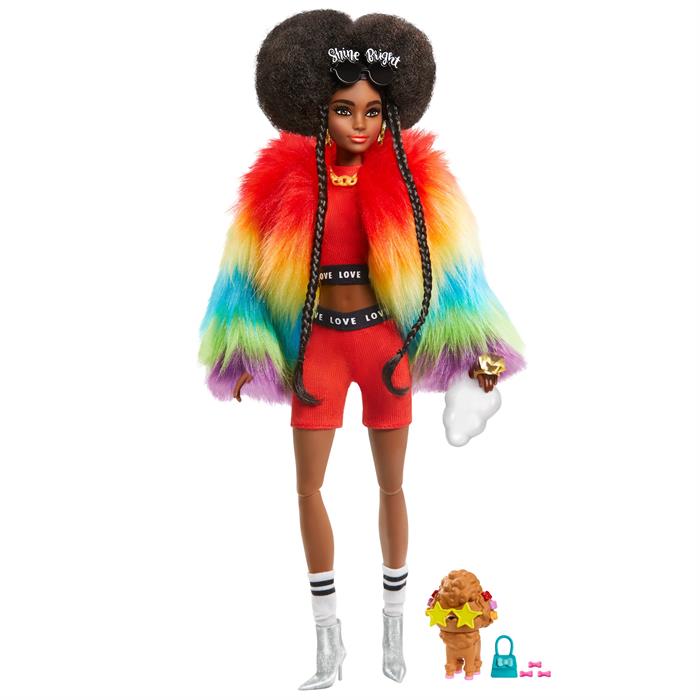 Barbie Extra - Gökkuşağı Renkli Ceketli Bebek, Fino Figürü ile GVR04