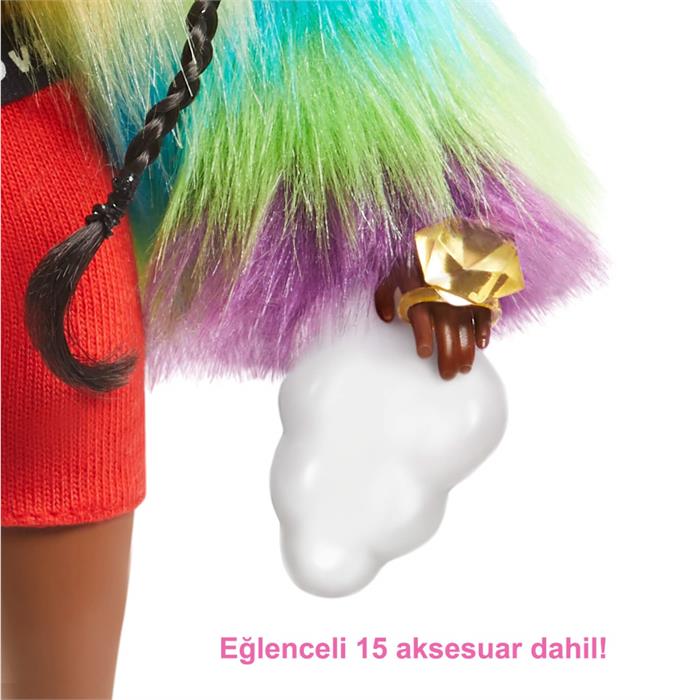 Barbie Extra - Gökkuşağı Renkli Ceketli Bebek, Fino Figürü ile GVR04