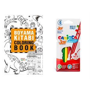 Akademi Çocuk Boyama Kitabı & Carioca Joy Süper Yıkanabilir Keçeli Boya Kalemi 6'lı