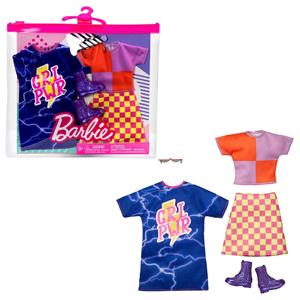 Barbie Kıyafet Koleksiyonu 2'li Paketler - Mavi Tişört, Ekose Etek ve 2 Aksesuar HBV68