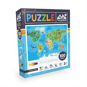Neverland 100 Pieces Jigsaw Puzzle - Animal World Map (Hayvan Dünya Haritası)