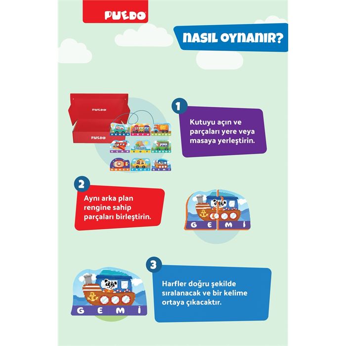 Puedo İlk Kelimelerim Puzzle - Araçlar MP49360 | Mucit Panda