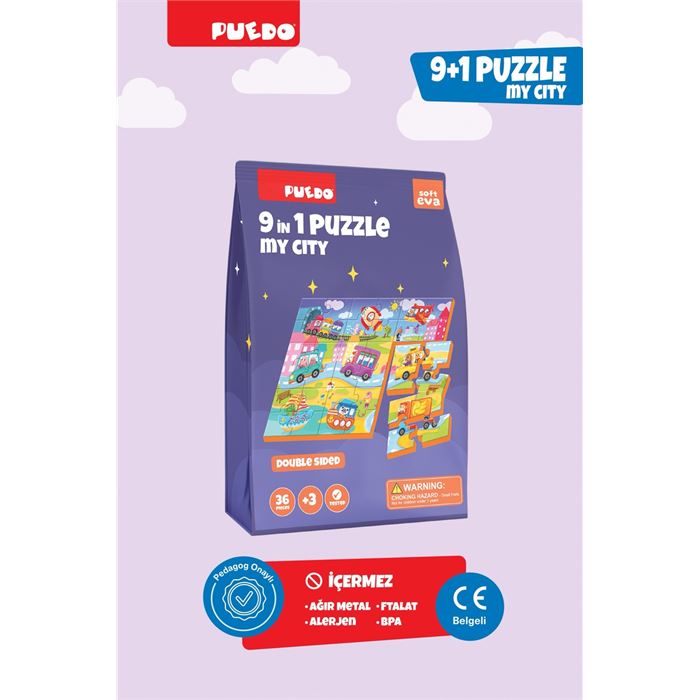 Puedo 36 Parça 9in1 Çift Taraflı Puzzle - My City MP50904 | Mucit